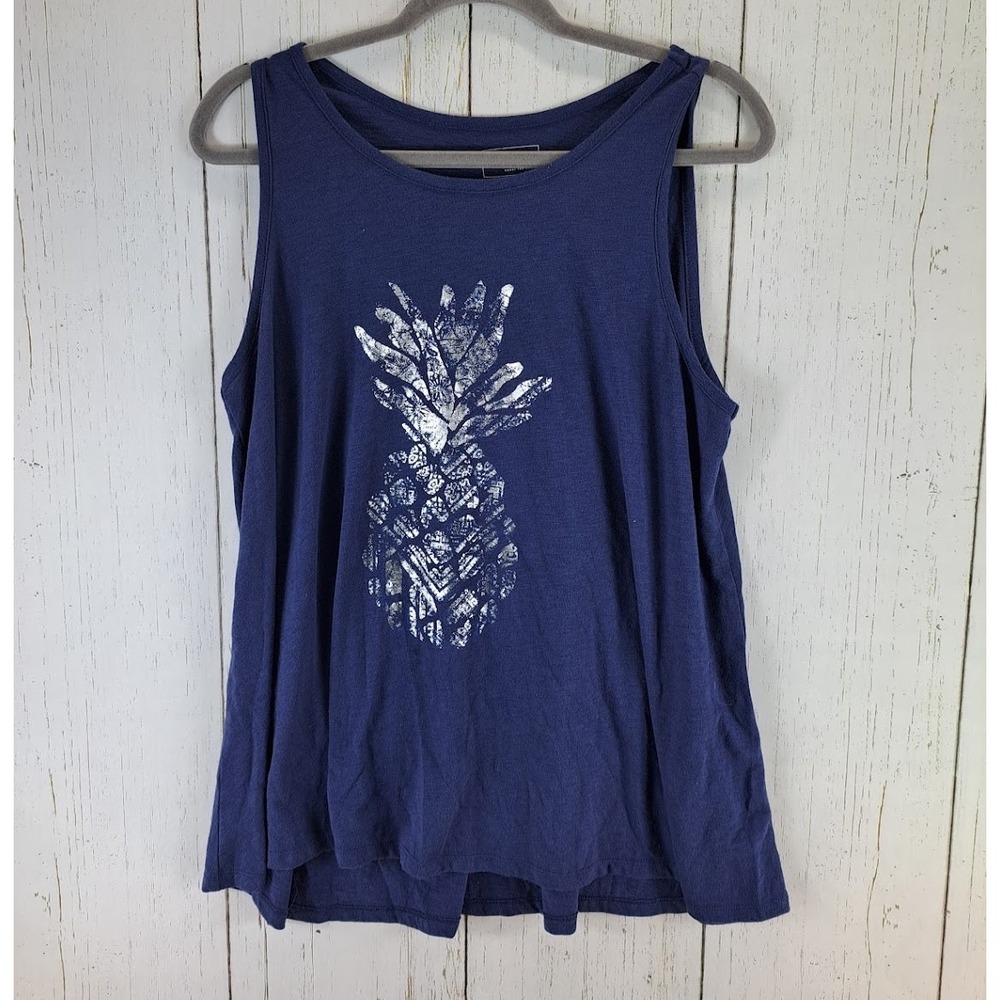 Sonoma Size Large Womens Blue Pineapple Graphic Sleeveless Tank Top